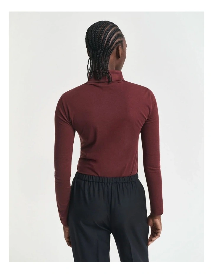 Lightweight Cotton Turtleneck Top in Plum Wine image 2