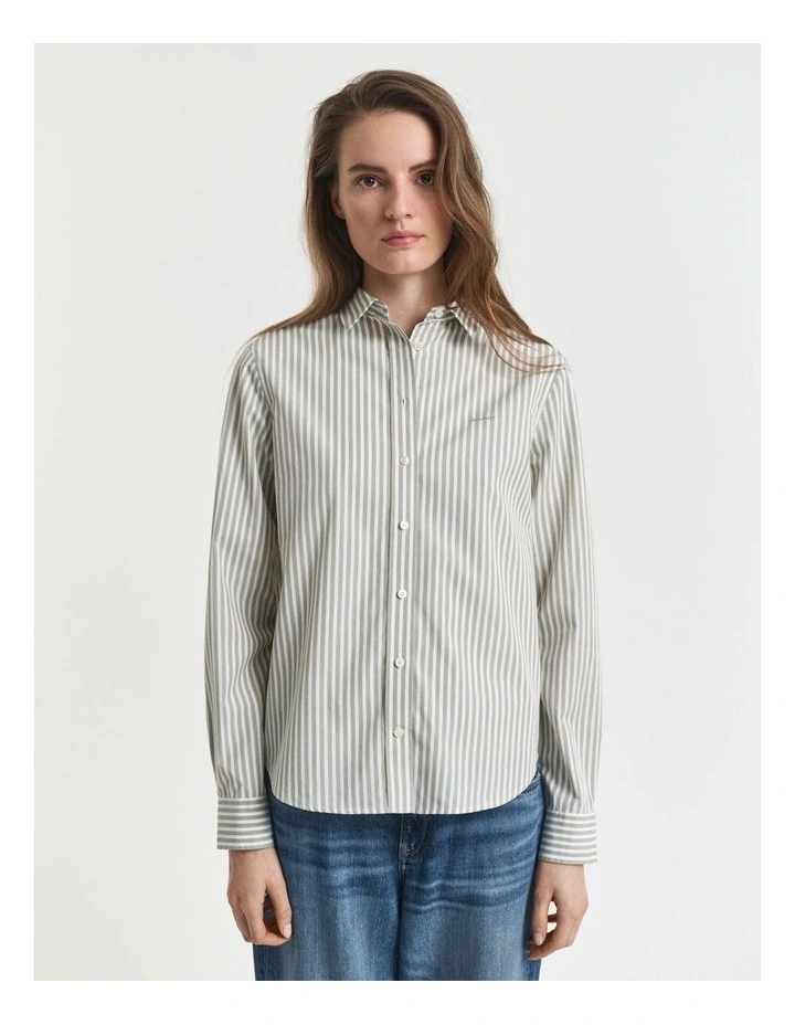 Regular Fit Striped Poplin Shirt in Faded Sage image 1