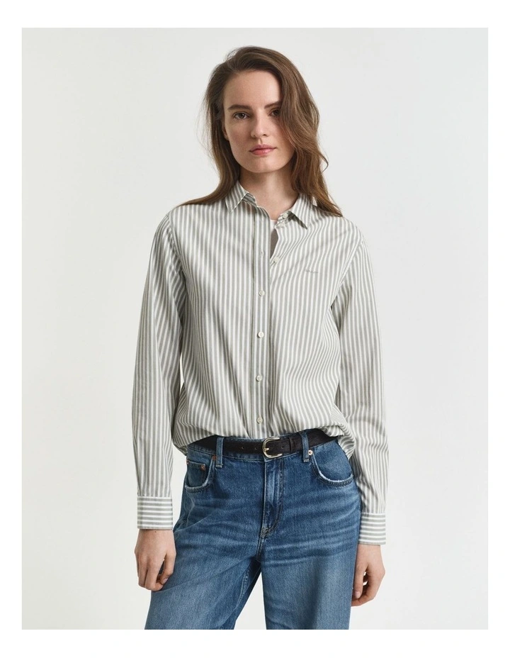 Regular Fit Striped Poplin Shirt in Faded Sage image 3