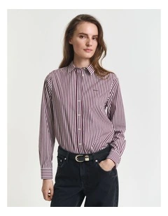 Regular Fit Striped Poplin Shirt in Plum Wine