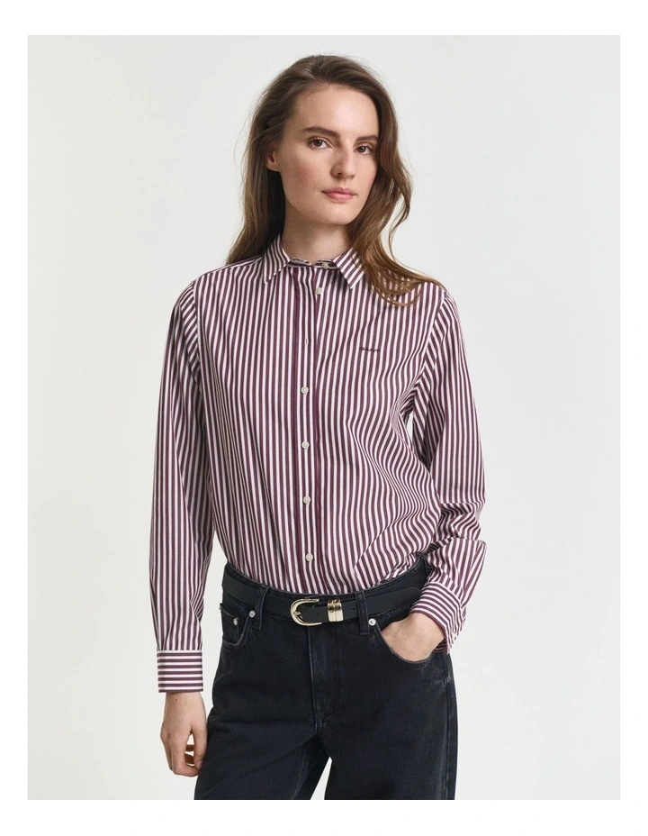Regular Fit Striped Poplin Shirt in Plum Wine image 1