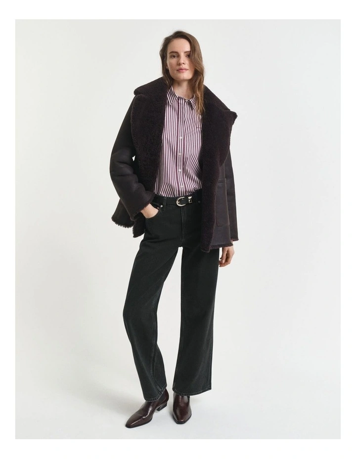 Regular Fit Striped Poplin Shirt in Plum Wine image 3