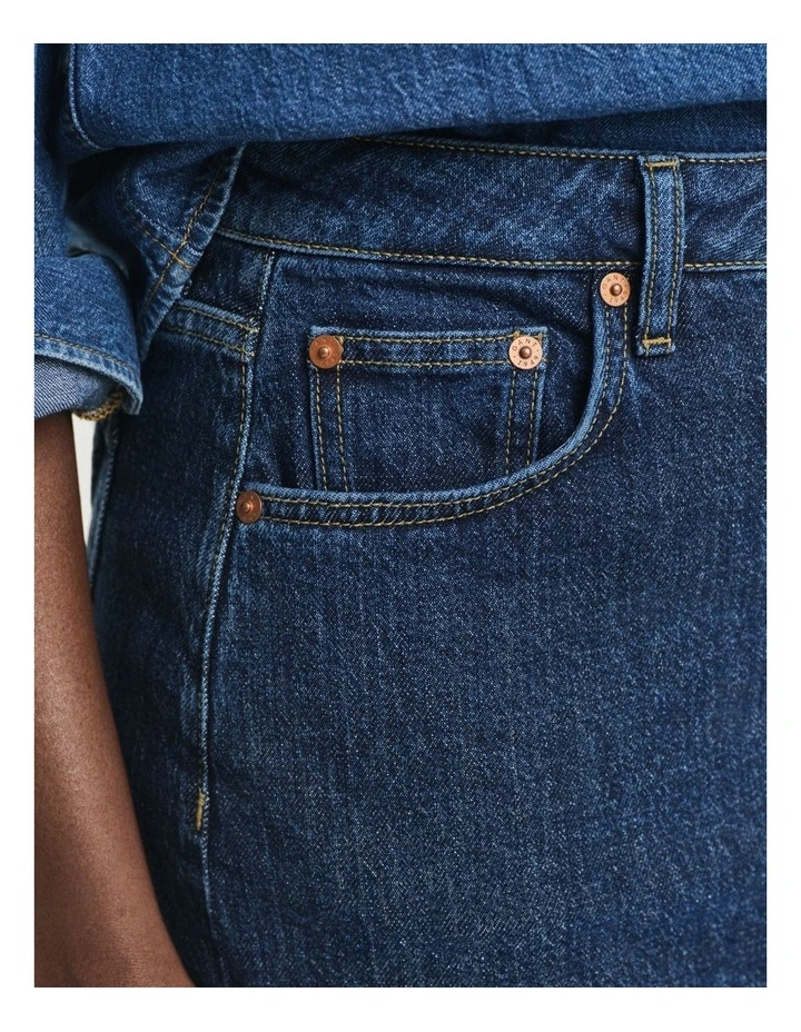 Buttoned Midi Denim Skirt in Dark Blue Worn In image 4