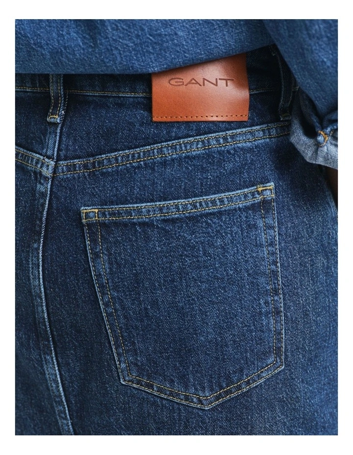 Buttoned Midi Denim Skirt in Dark Blue Worn In image 5