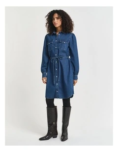 Puff Sleeve Denim Dress in Indigo