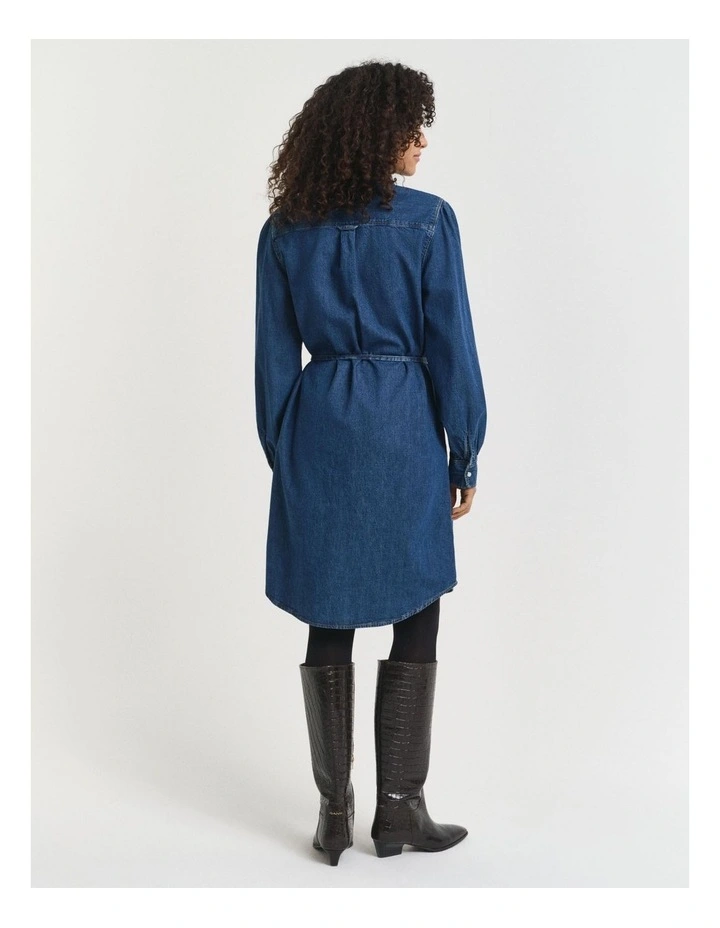 Puff Sleeve Denim Dress in Indigo image 2