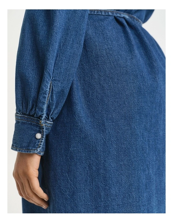 Puff Sleeve Denim Dress in Indigo image 3