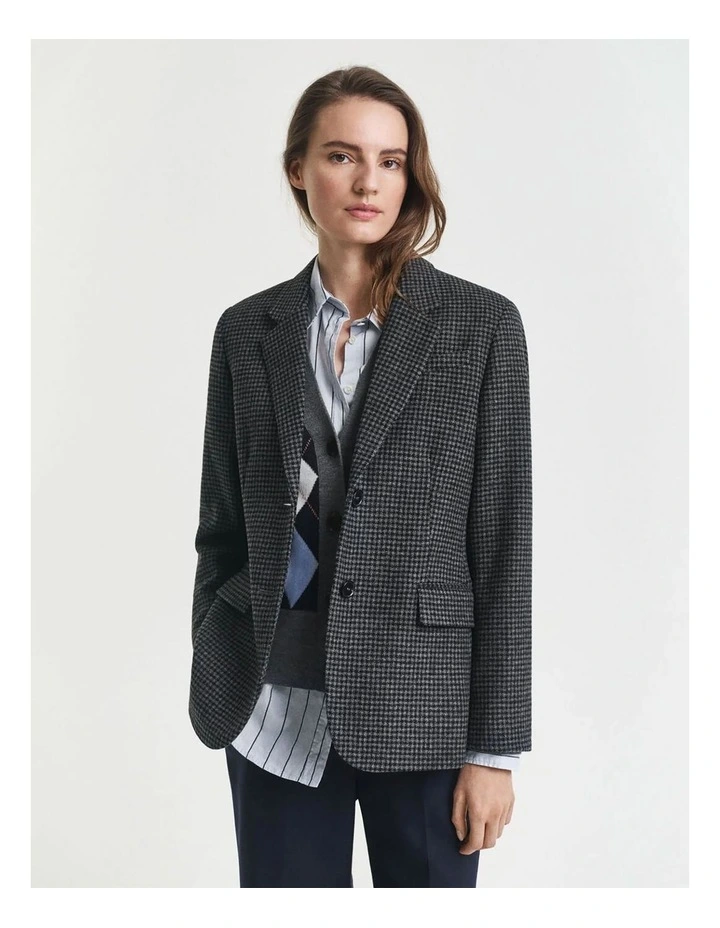 Regular Fit Wool Houndstooth Blazer in Charcoal Melange image 1