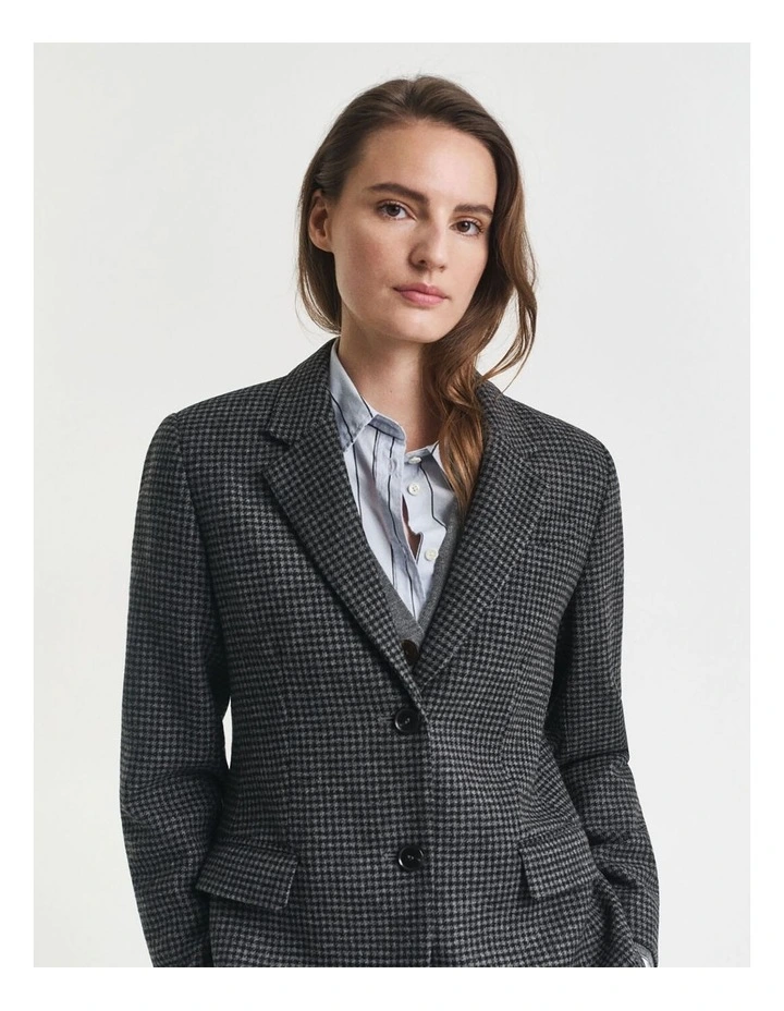 Regular Fit Wool Houndstooth Blazer in Charcoal Melange image 3