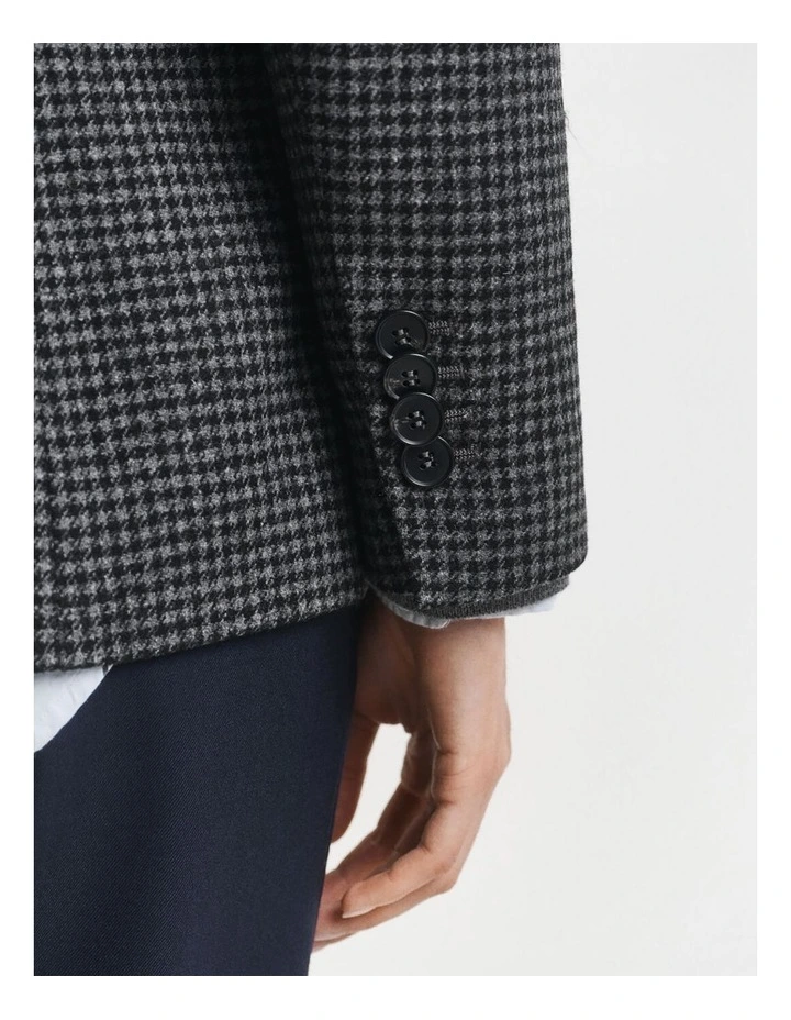 Regular Fit Wool Houndstooth Blazer in Charcoal Melange image 4