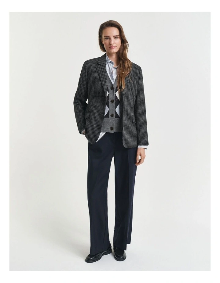 Regular Fit Wool Houndstooth Blazer in Charcoal Melange image 5