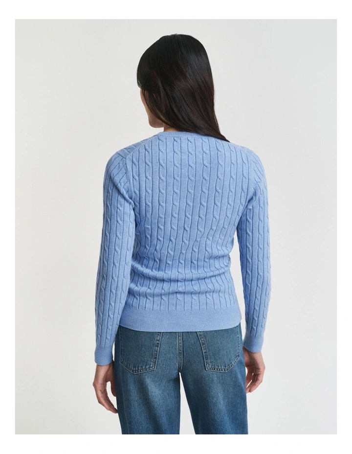 Stretch Cotton Cable Knit Crew Neck Sweater in Clear Sky image 2