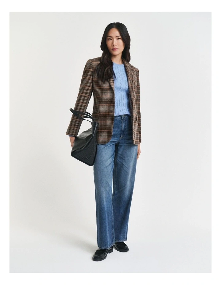 Stretch Cotton Cable Knit Crew Neck Sweater in Clear Sky image 3