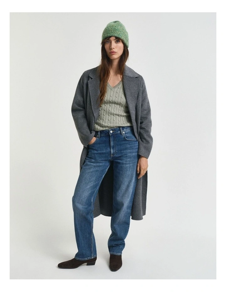 Stretch Cotton Cable Knit V-Neck Knit in Faded Sage image 4