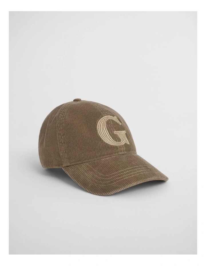 G Embroidered Corduroy Cap in Taupe Beige image 1