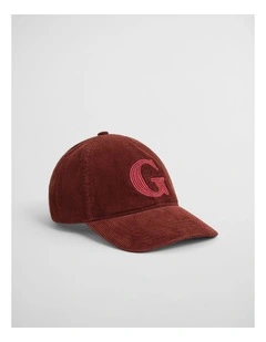 G Embroidered Corduroy Cap in Plum Wine