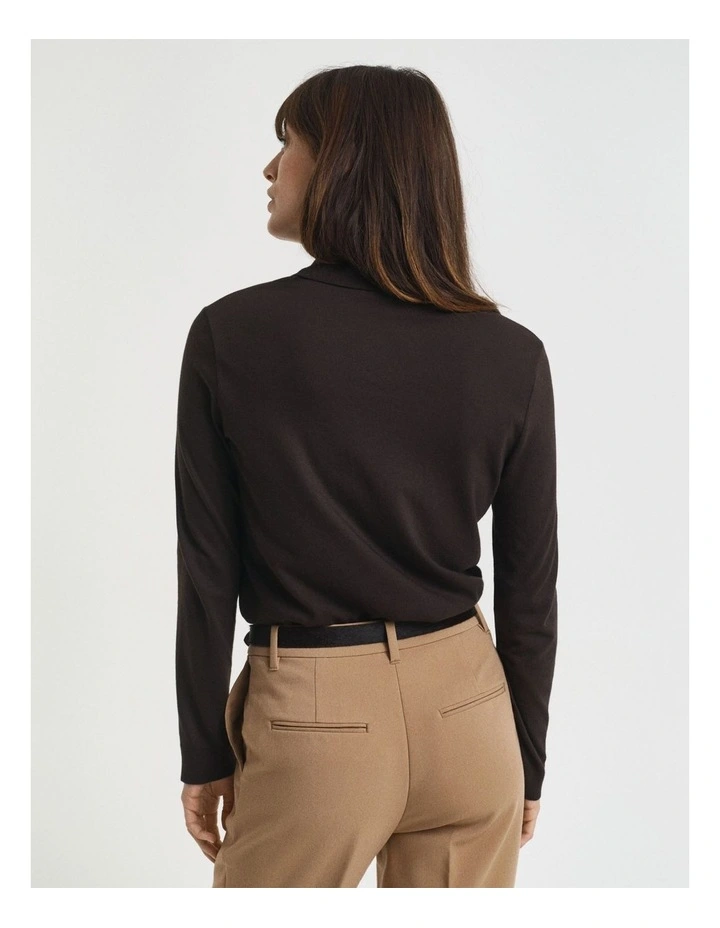 Seamless Buttoned Long Sleeve Polo Shirt in Deep Brown image 2