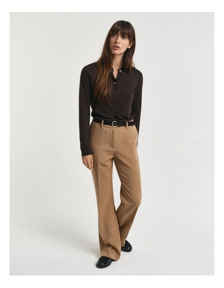 Seamless Buttoned Long Sleeve Polo Shirt in Deep Brown image 3