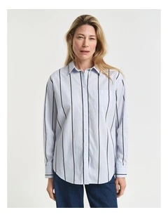Relaxed Fit Classic Striped Poplin Shirt in Light Blue