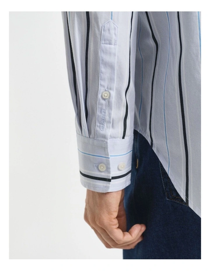 Relaxed Fit Classic Striped Poplin Shirt in Light Blue image 4