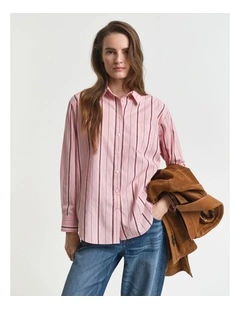Relaxed Fit Classic Striped Poplin Shirt In Summer Rose