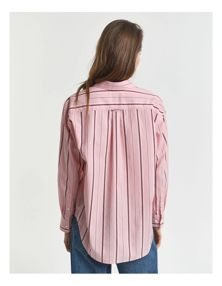 Relaxed Fit Classic Striped Poplin Shirt In Summer Rose image 2