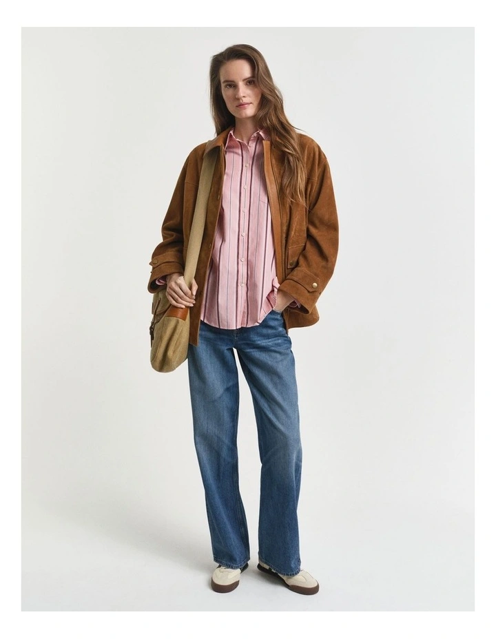 Relaxed Fit Classic Striped Poplin Shirt In Summer Rose image 3
