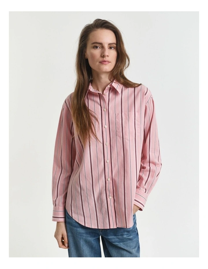 Relaxed Fit Classic Striped Poplin Shirt In Summer Rose image 5