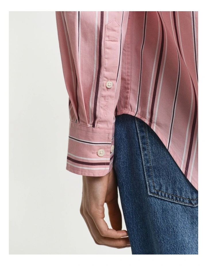 Relaxed Fit Classic Striped Poplin Shirt In Summer Rose image 6