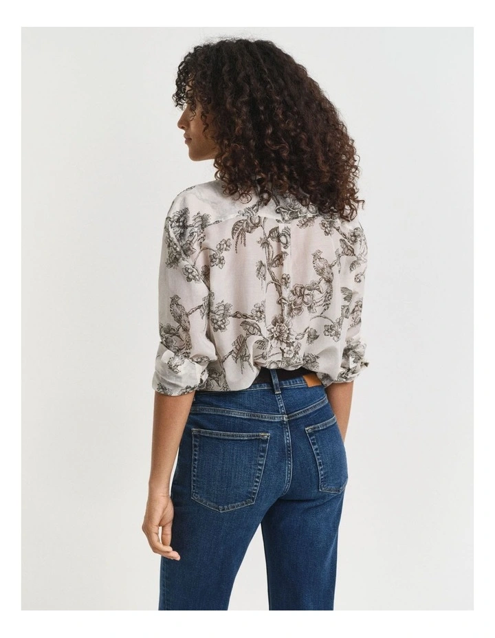 Relaxed Fit Tree Printed Cotton Silk Shirt in Dark Moss Green image 2