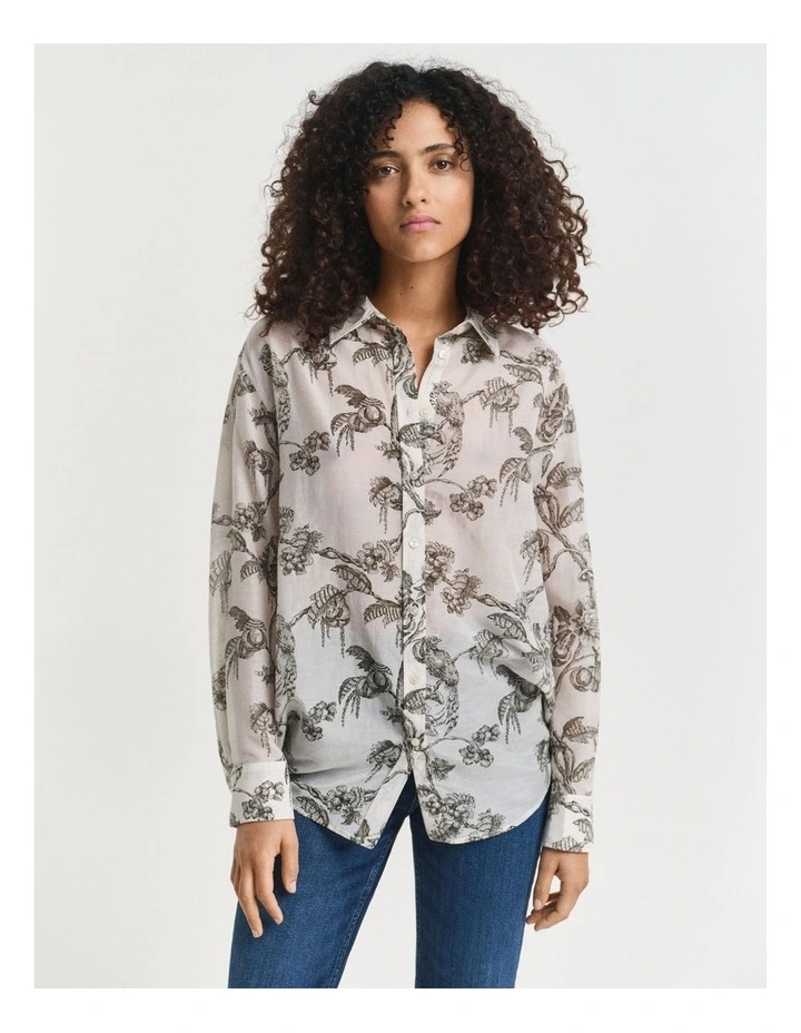 Relaxed Fit Tree Printed Cotton Silk Shirt in Dark Moss Green image 3