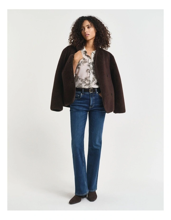 Relaxed Fit Tree Printed Cotton Silk Shirt in Dark Moss Green image 4