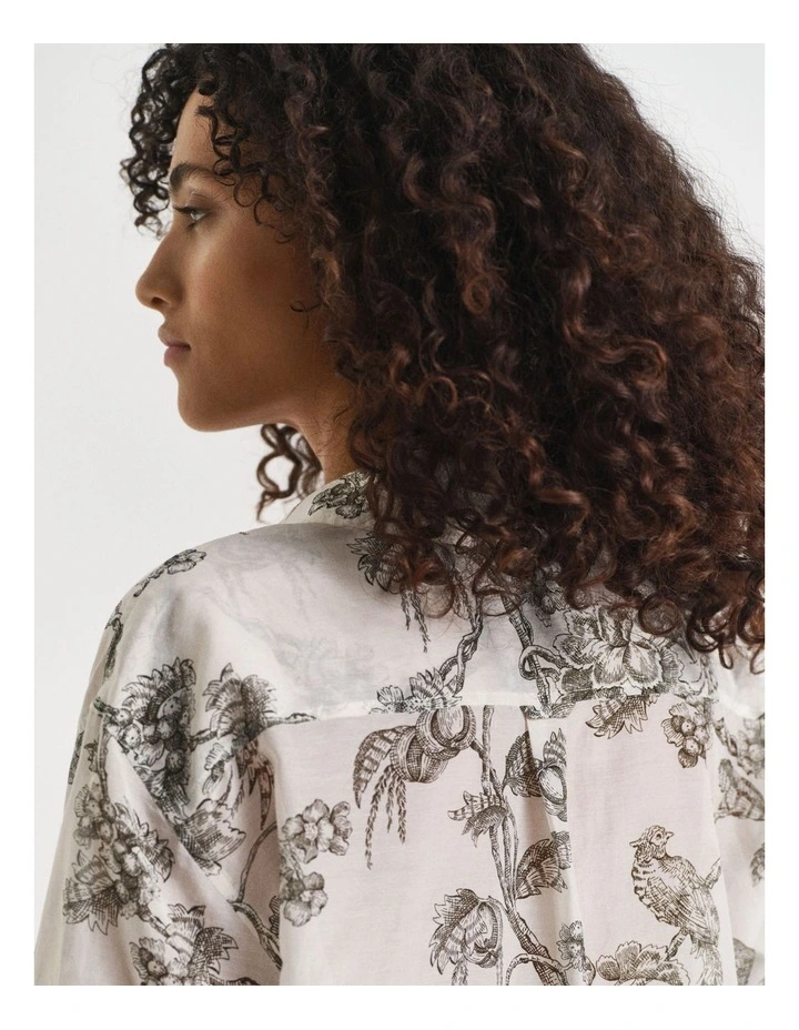 Relaxed Fit Tree Printed Cotton Silk Shirt in Dark Moss Green image 5