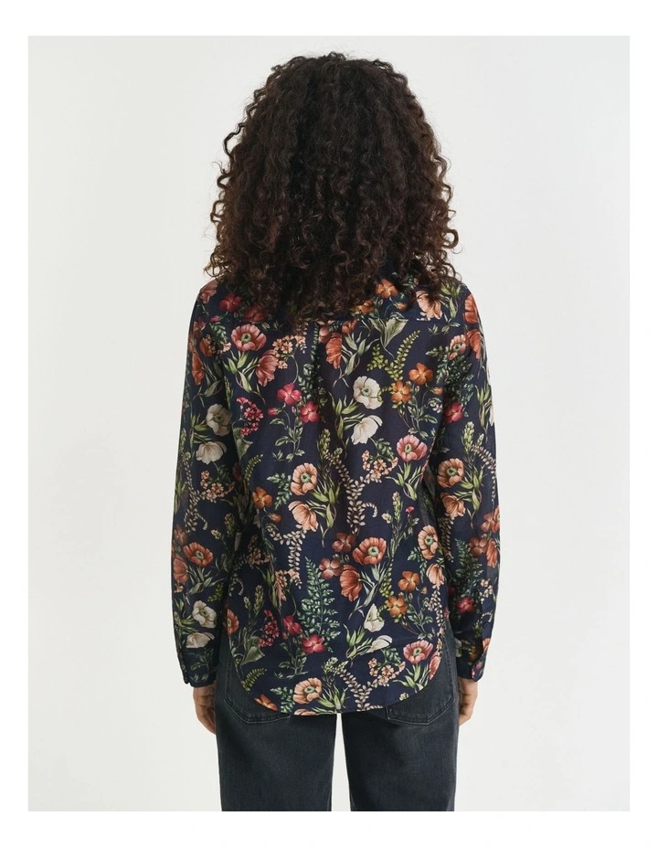 Regular Fit Floral Printed Cotton Silk Shirt in Evening Blue image 2