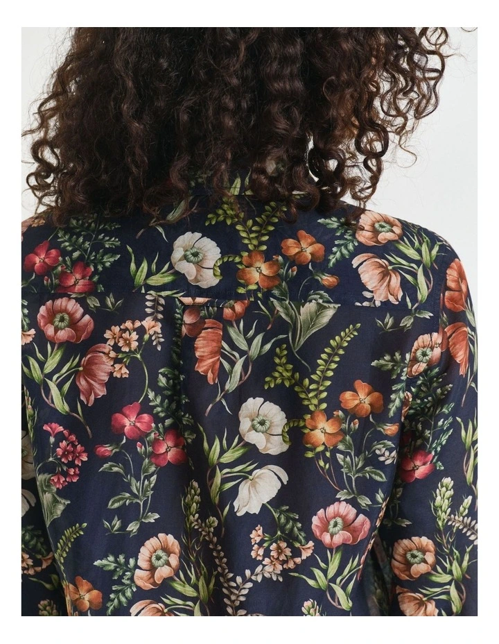 Regular Fit Floral Printed Cotton Silk Shirt in Evening Blue image 5
