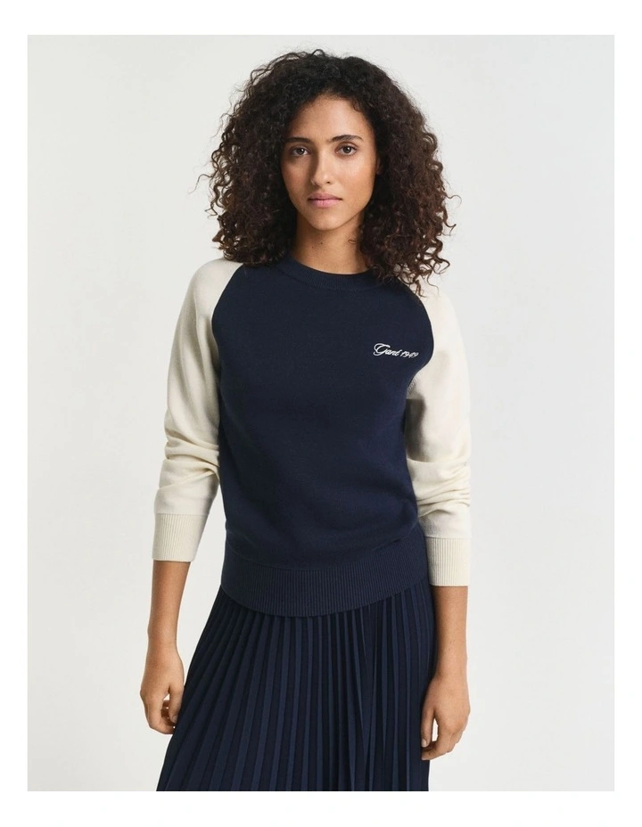 Color Blocked Crew Neck Knit in Evening Blue image 1