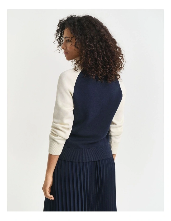 Color Blocked Crew Neck Knit in Evening Blue image 2