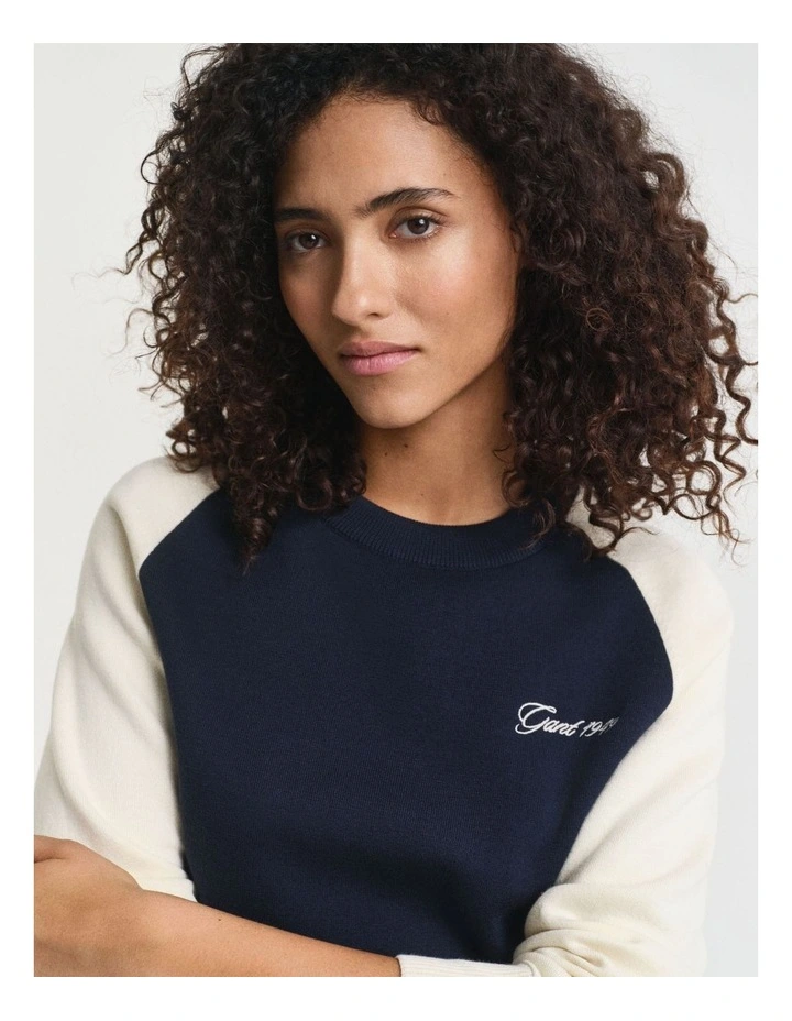 Color Blocked Crew Neck Knit in Evening Blue image 3