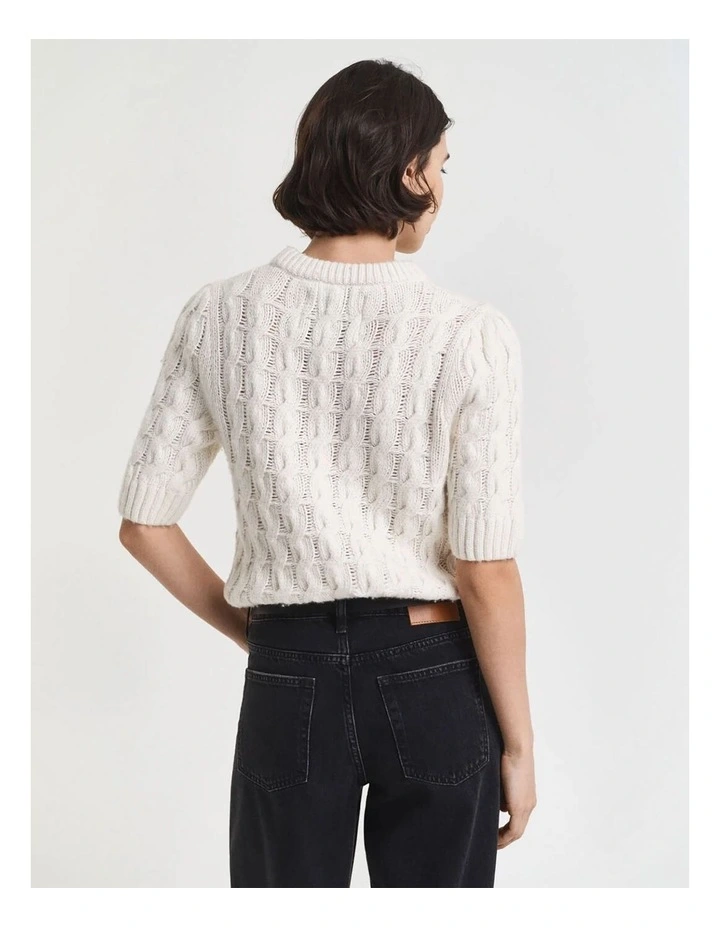 Puff Sleeve Cable Knit Short Sleeve Top in Cream image 2