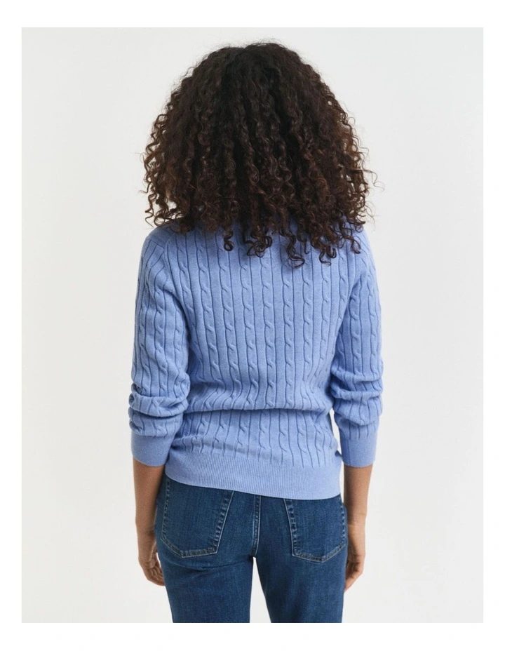 Stretch Cotton Cable Knit Half-Zip Knit in Clear Sky image 2