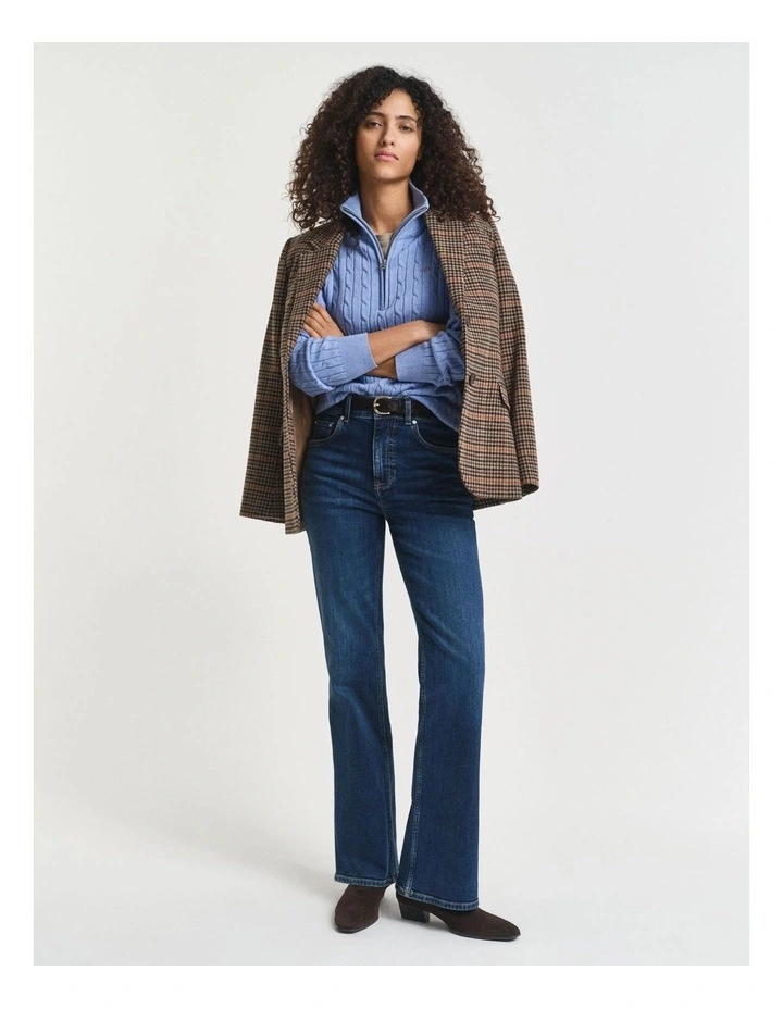 Stretch Cotton Cable Knit Half-Zip Knit in Clear Sky image 4