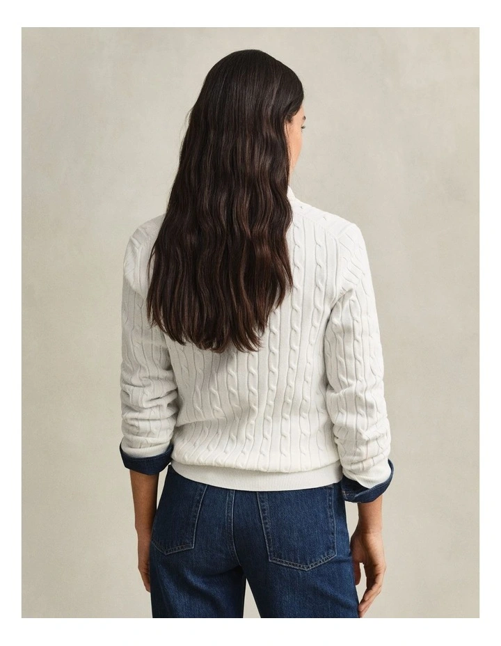 Stretch Cotton Cable Knit Half-Zip Knit Jumper in Eggshell image 2
