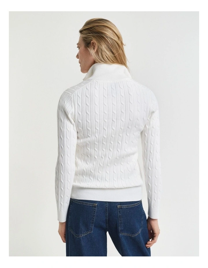 Stretch Cotton Cable Knit Half-Zip Knit Jumper in Eggshell image 2