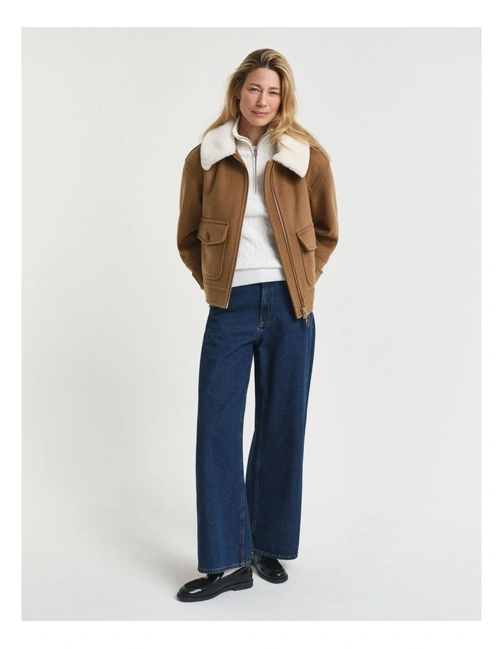 Stretch Cotton Cable Knit Half-Zip Knit Jumper in Eggshell image 3