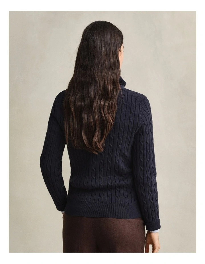 Stretch Cotton Cable Knit Half-Zip Knit Sweater in Evening Blue image 2