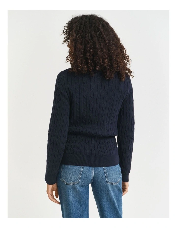 Stretch Cotton Cable Knit Half-Zip Knit Sweater in Evening Blue image 2