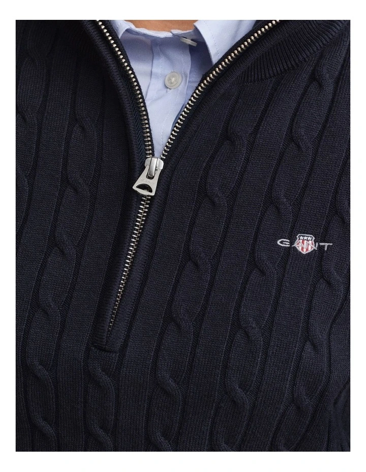 Stretch Cotton Cable Knit Half-Zip Knit Sweater in Evening Blue image 4