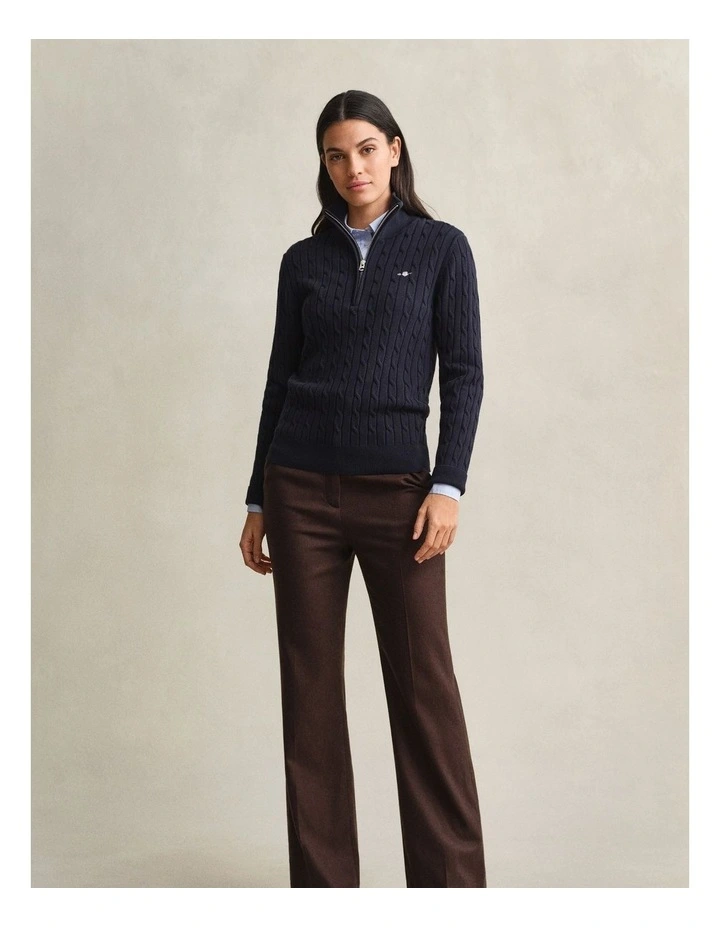 Stretch Cotton Cable Knit Half-Zip Knit Sweater in Evening Blue image 5