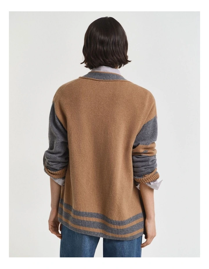 Varsity V-Neck Cardigan in Whiskey Brown image 2