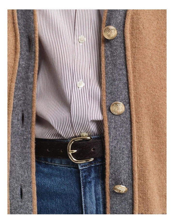 Varsity V-Neck Cardigan in Whiskey Brown image 5